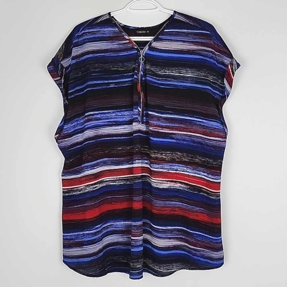Tamara H. Women's Red Blue  Striped V-Neck Sleeveless Top Size XL
